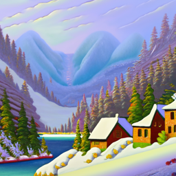 oil painting of a snowy village  (inference 20)