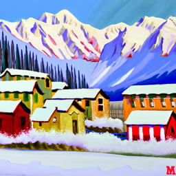 oil painting of a snowy village  (inference 40)